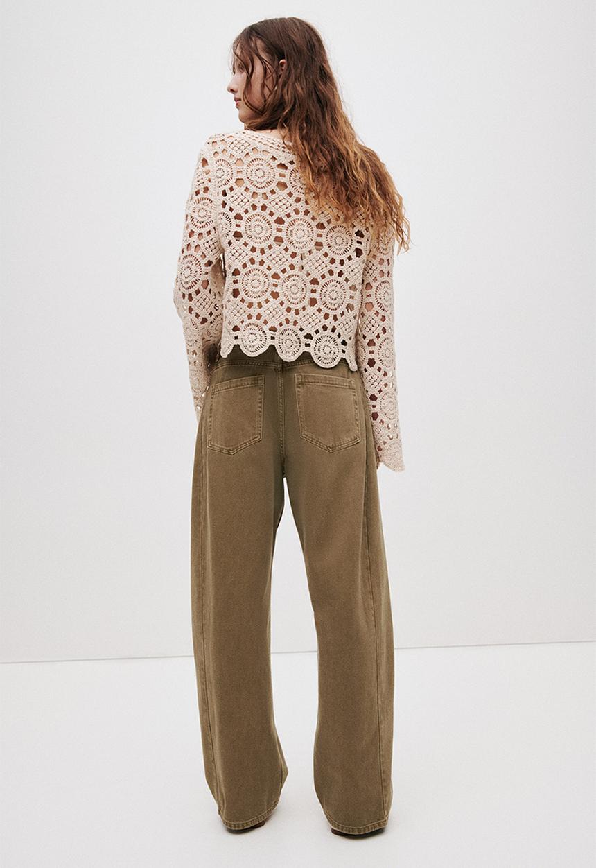 H&M - Baggy barrel regular waist jeans - khaki green