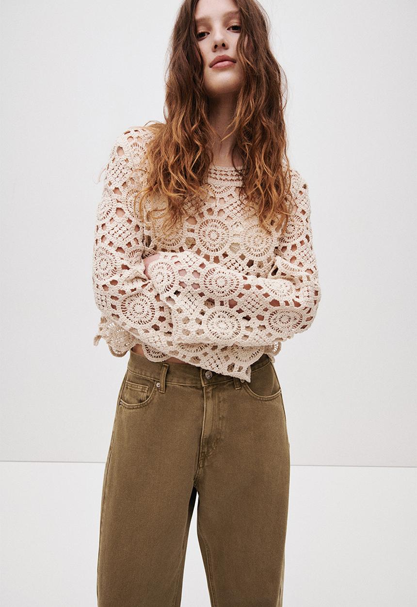 H&M - Baggy barrel regular waist jeans - khaki green