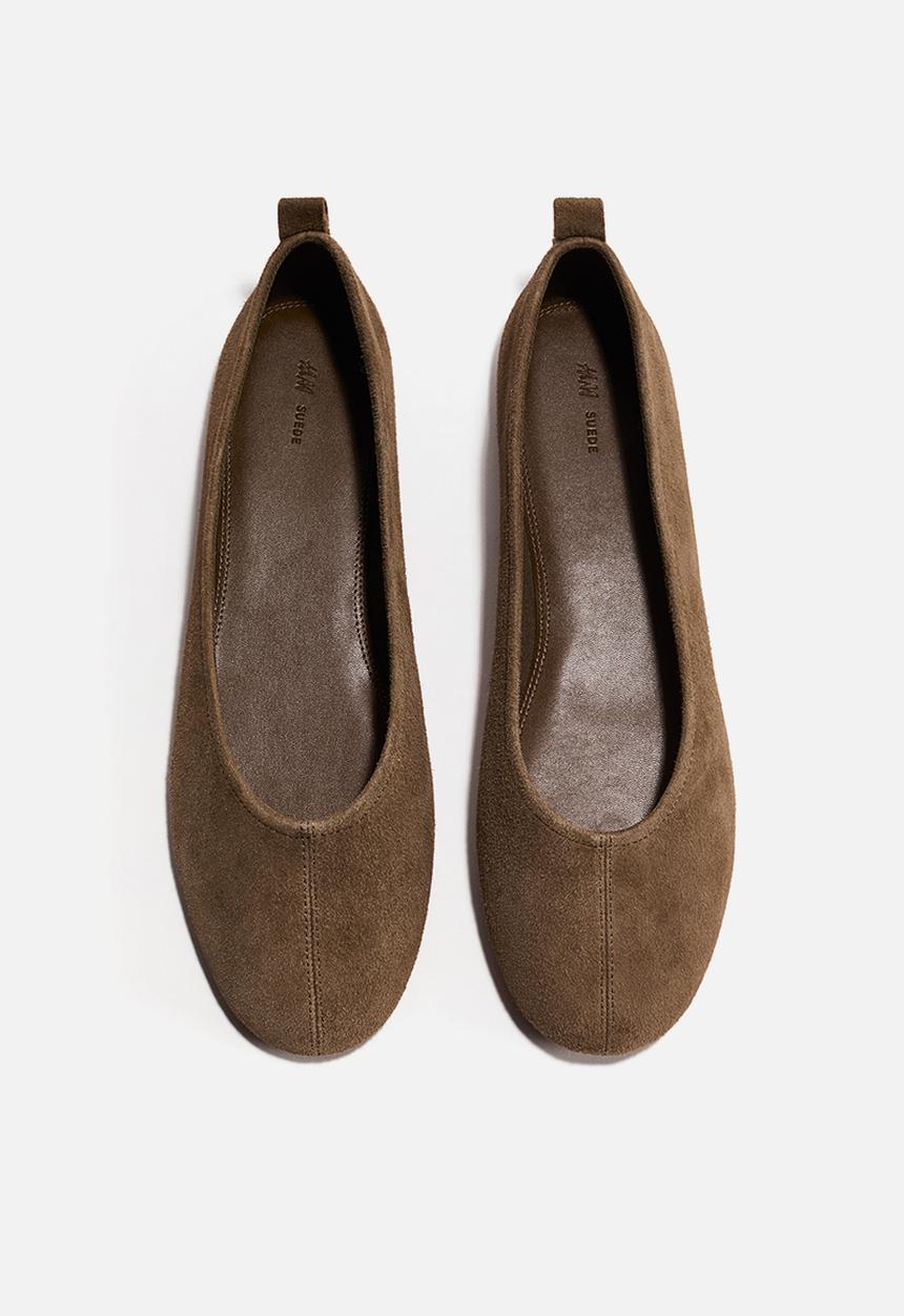 H&M - Suede ballet flats - dark khaki green