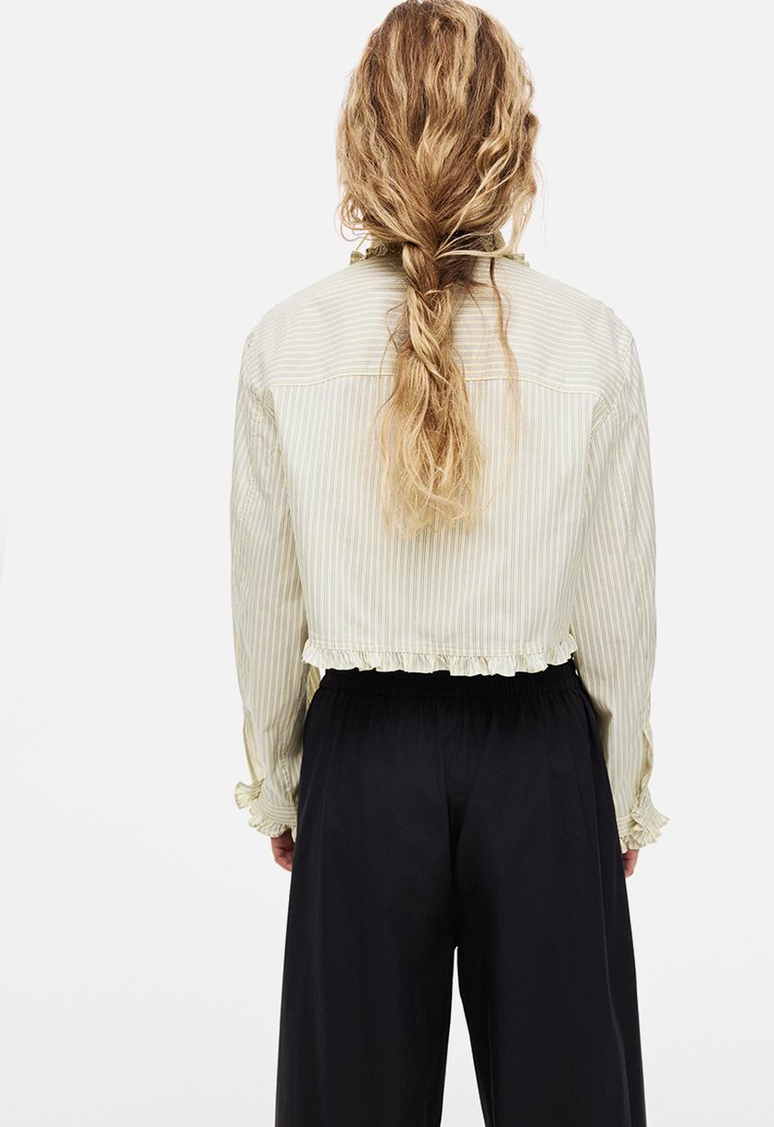 H&M - Frill-trimmed shirt - pale yellow/striped