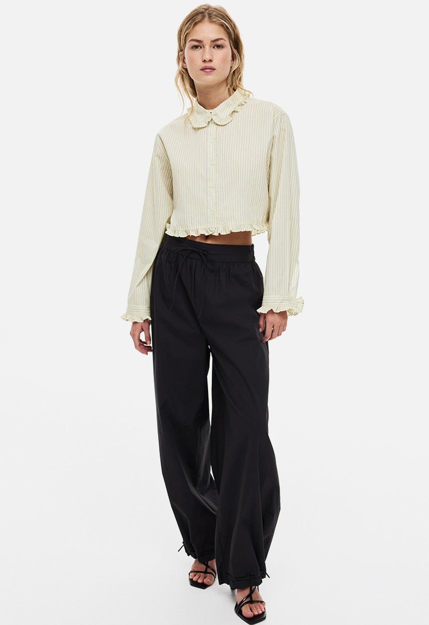 H&M - Frill-trimmed shirt - pale yellow/striped