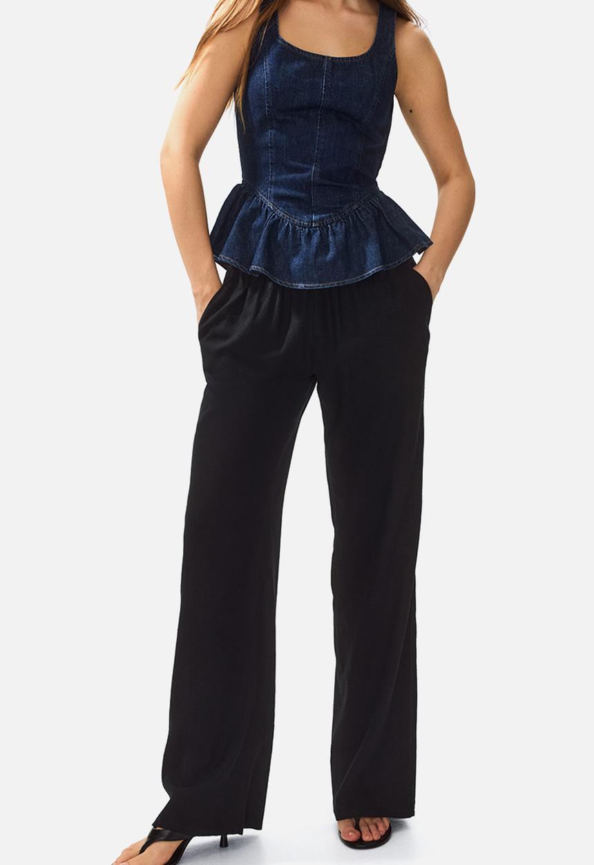 H&M - Linen-blend drawstring trousers - black