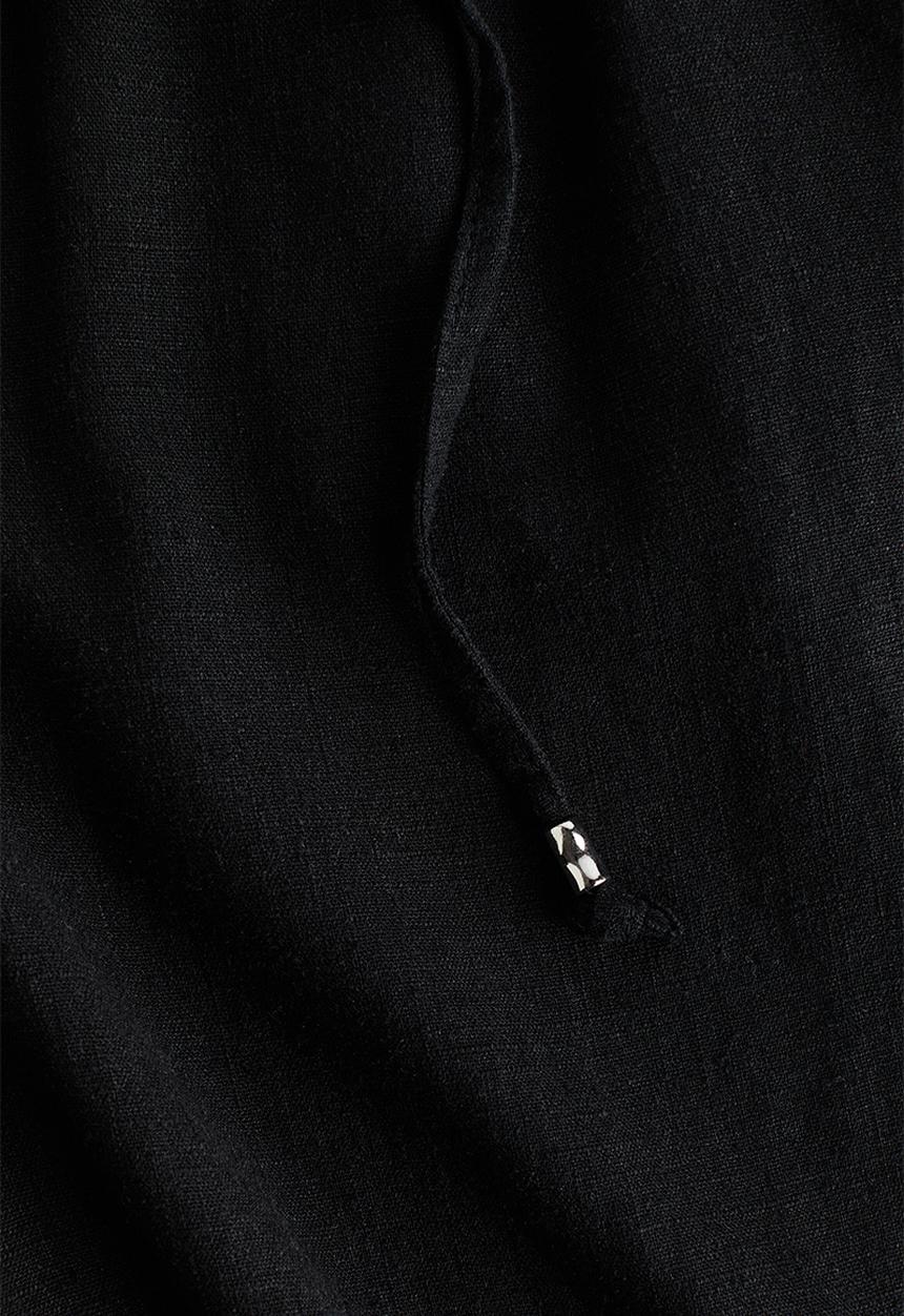 H&M - Linen-blend drawstring trousers - black