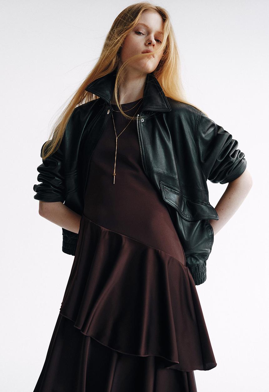 H&M - Satin-skirt ponte di roma dress - dark brown