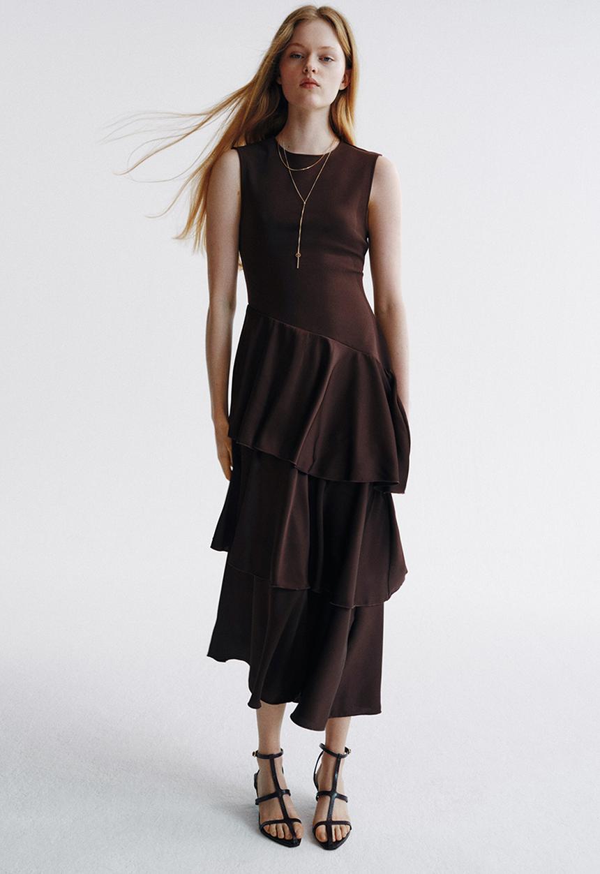 H&M - Satin-skirt ponte di roma dress - dark brown