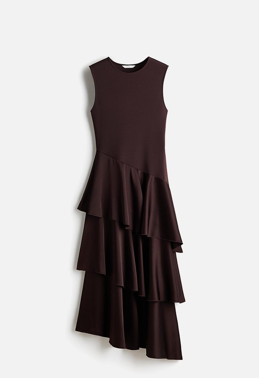 H&M - Satin-skirt ponte di roma dress - dark brown
