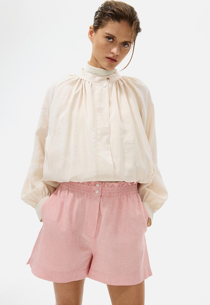 H&M - Linen-blend paper bag shorts - pink