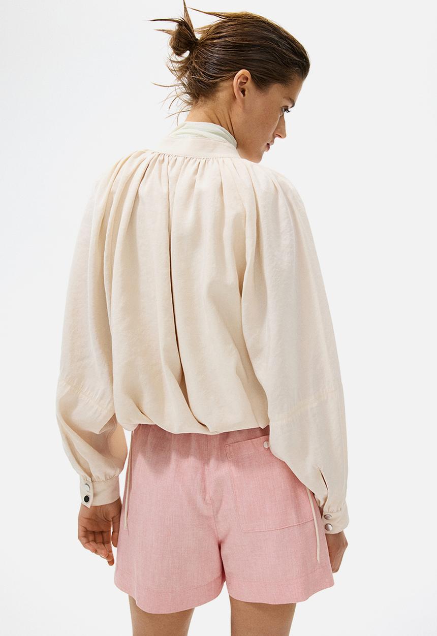 H&M - Linen-blend paper bag shorts - pink