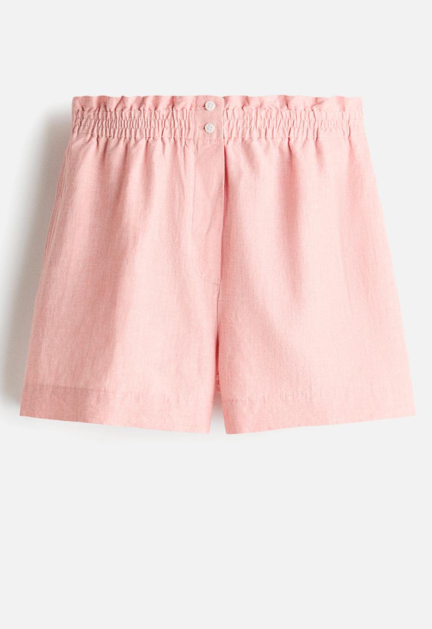 H&M - Linen-blend paper bag shorts - pink