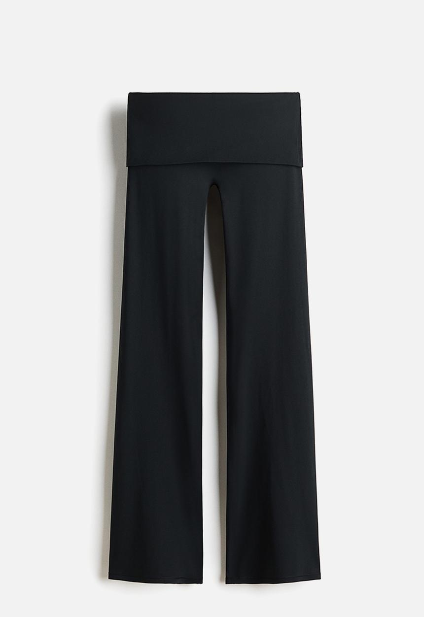 H&M - Fold-over flared sports leggings with lycra® - black