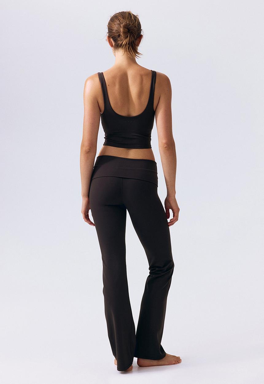 H&M - Fold-over flared sports leggings with lycra® - coffee bean brown
