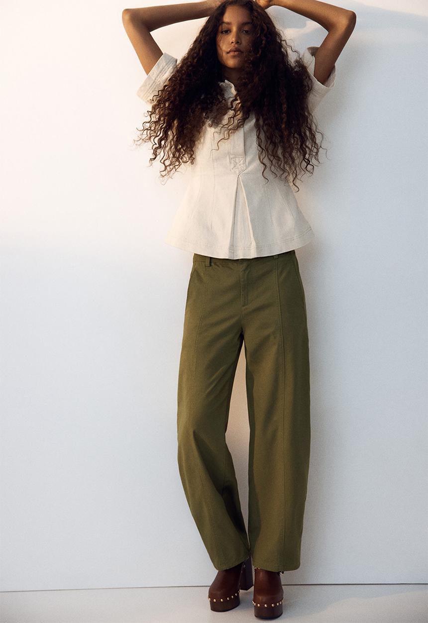 H&M - Barrel-leg cargo trousers - khaki green