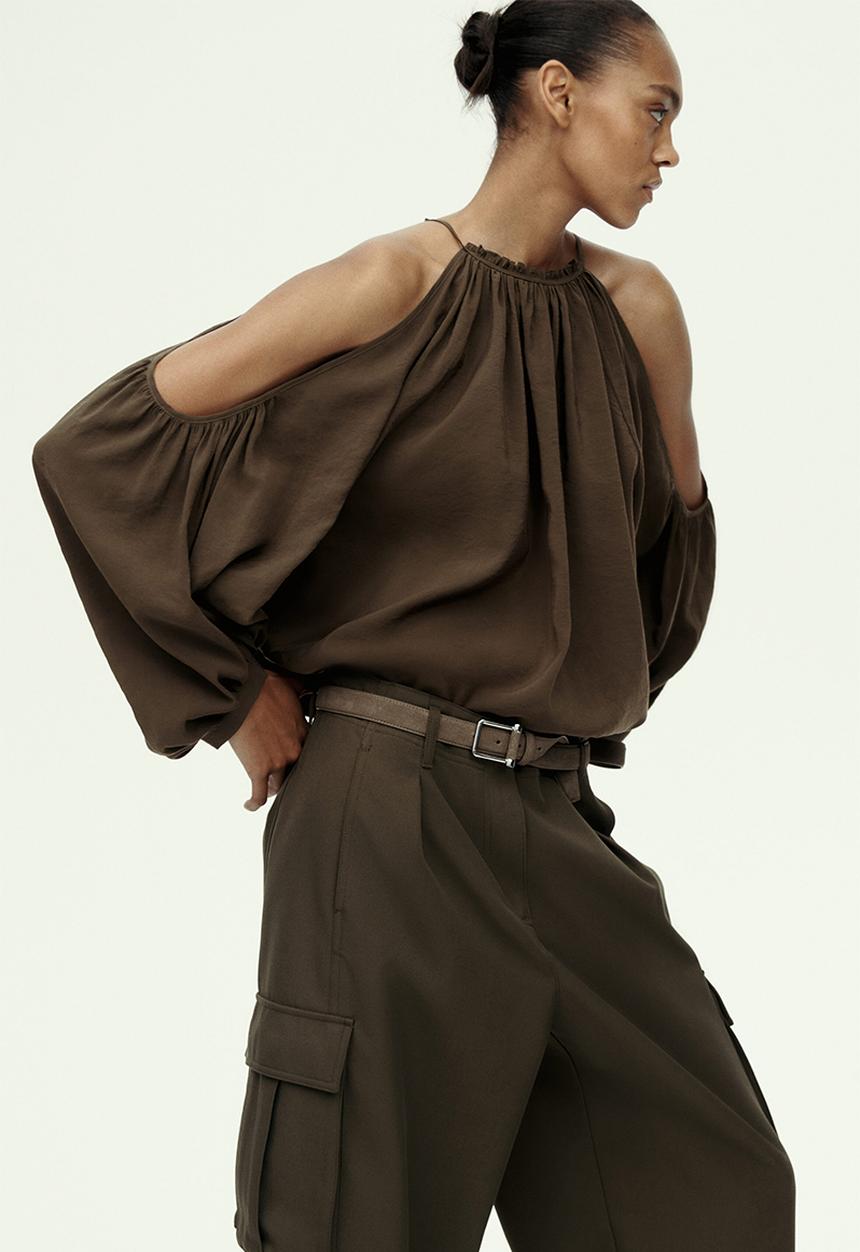 H&M - Cold-shoulder blouse - dark khaki green