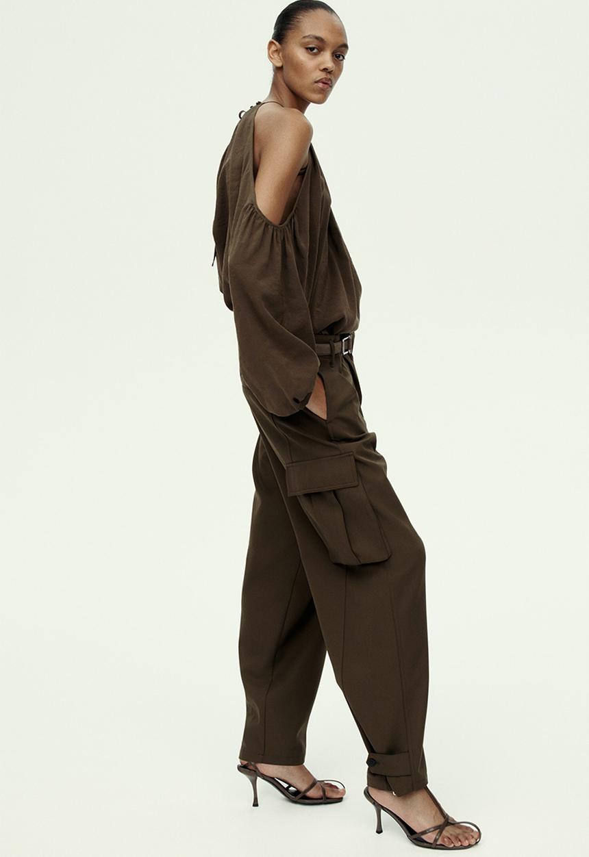 H&M - Cold-shoulder blouse - dark khaki green