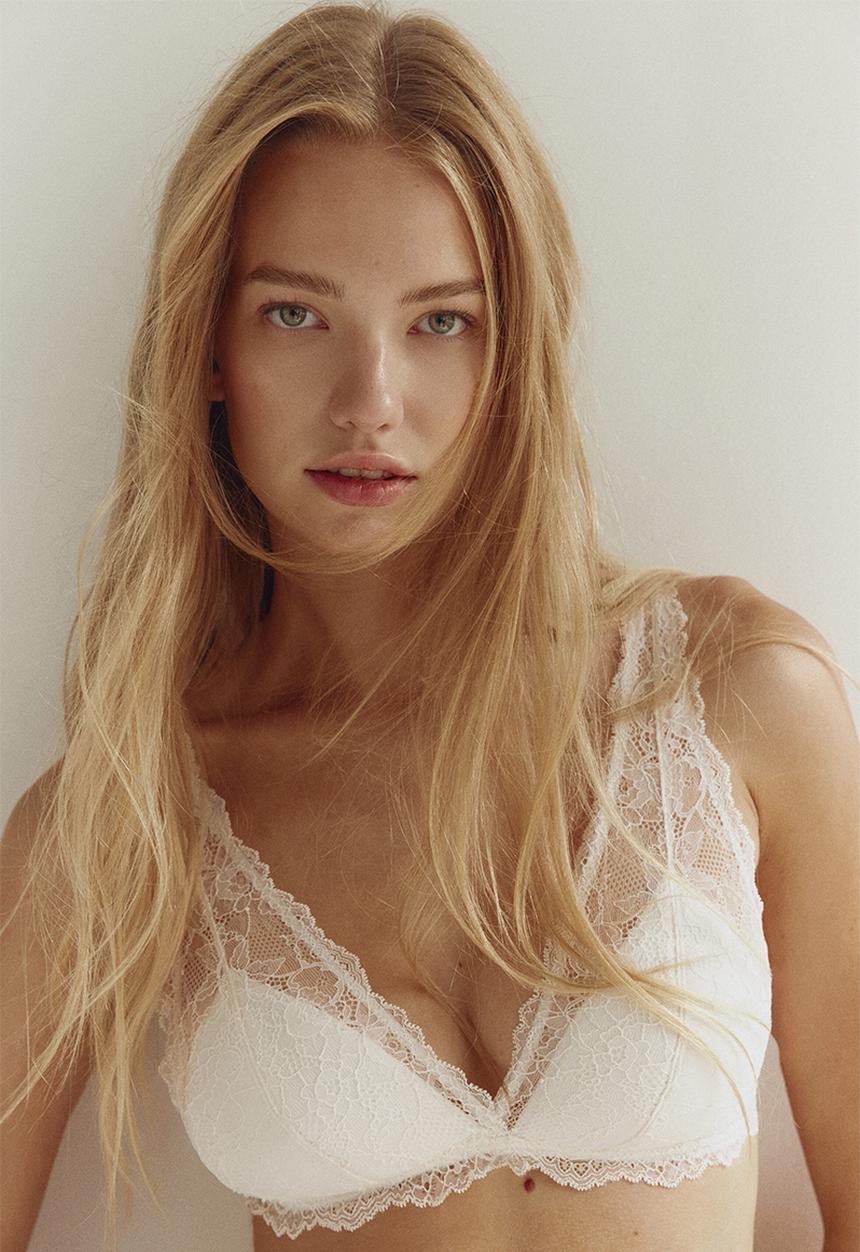 H&M - Padded soft lace bra - cream