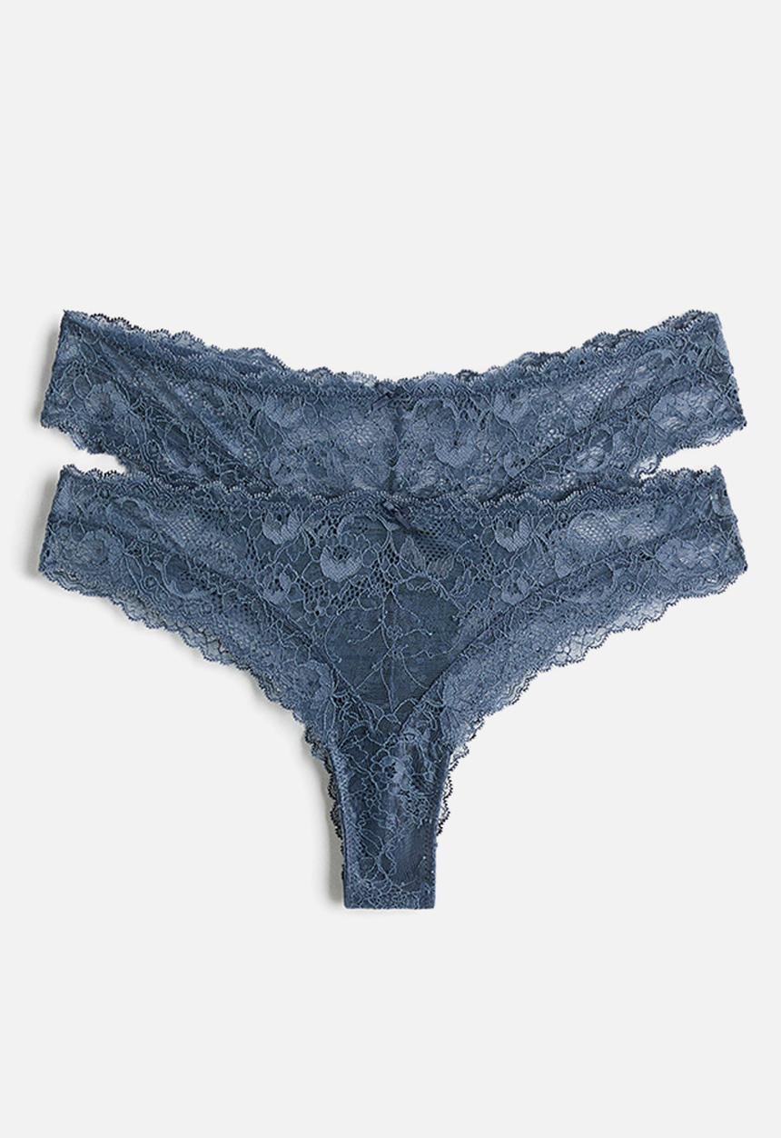 H&M - 2-pack lace brazilian briefs - dark blue