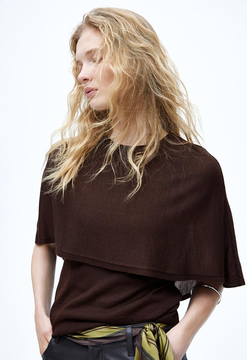 H&M - Fine-knit cape top - dark brown