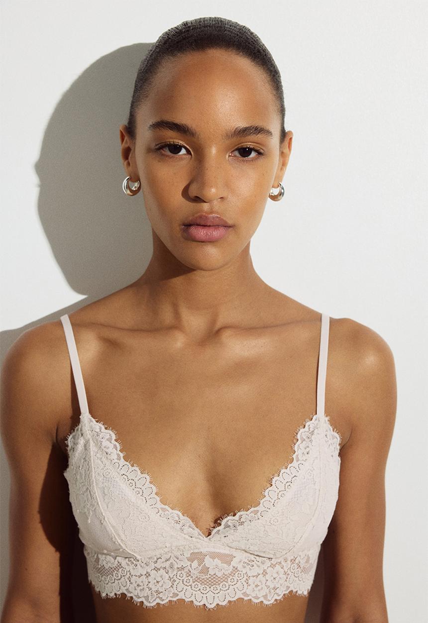 H&M - Padded soft lace bra - pale beige