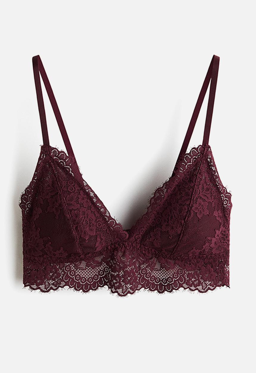 H&M - Padded soft lace bra - burgundy