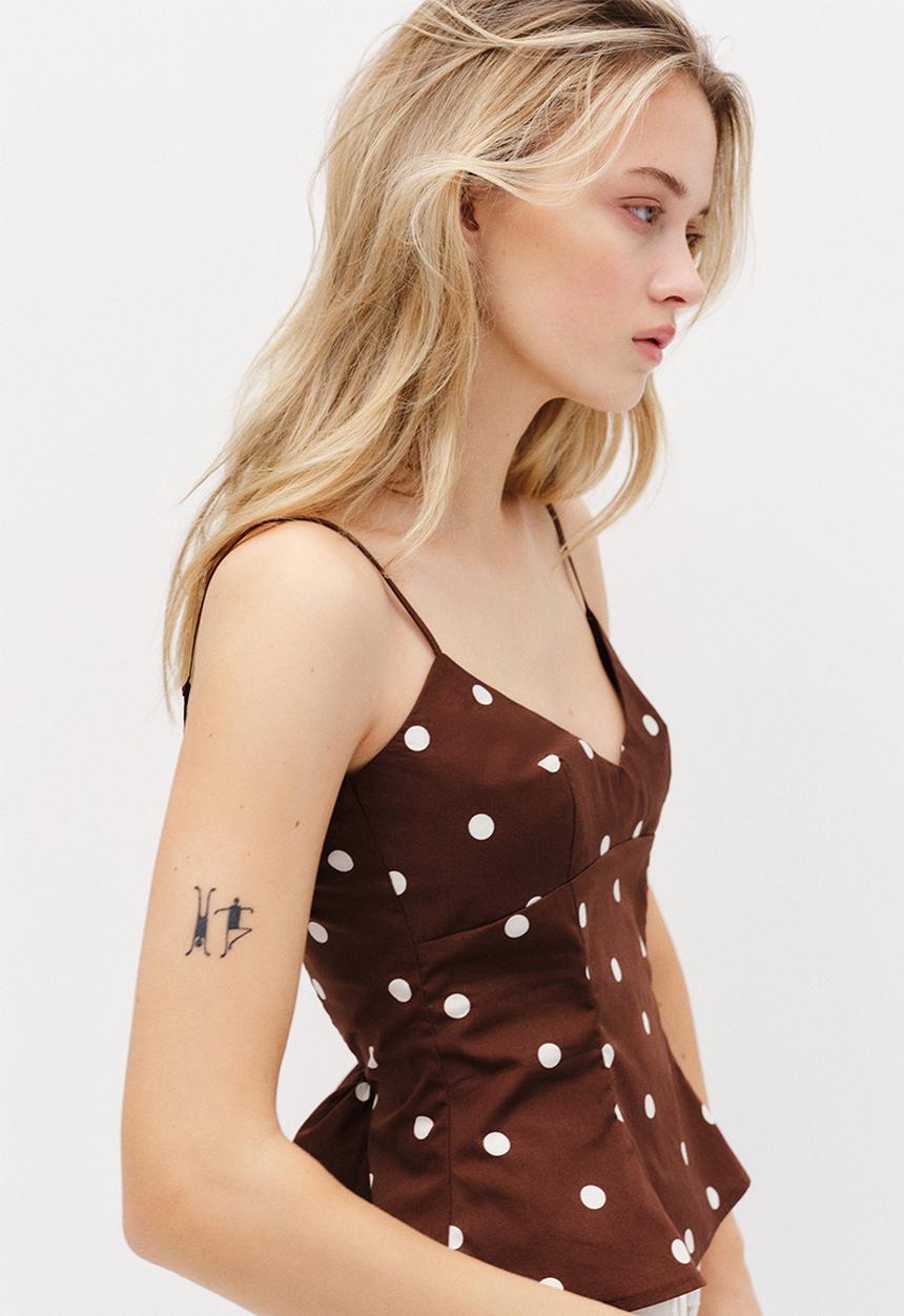 H&M - Peplum strappy top - dark brown/polka dot
