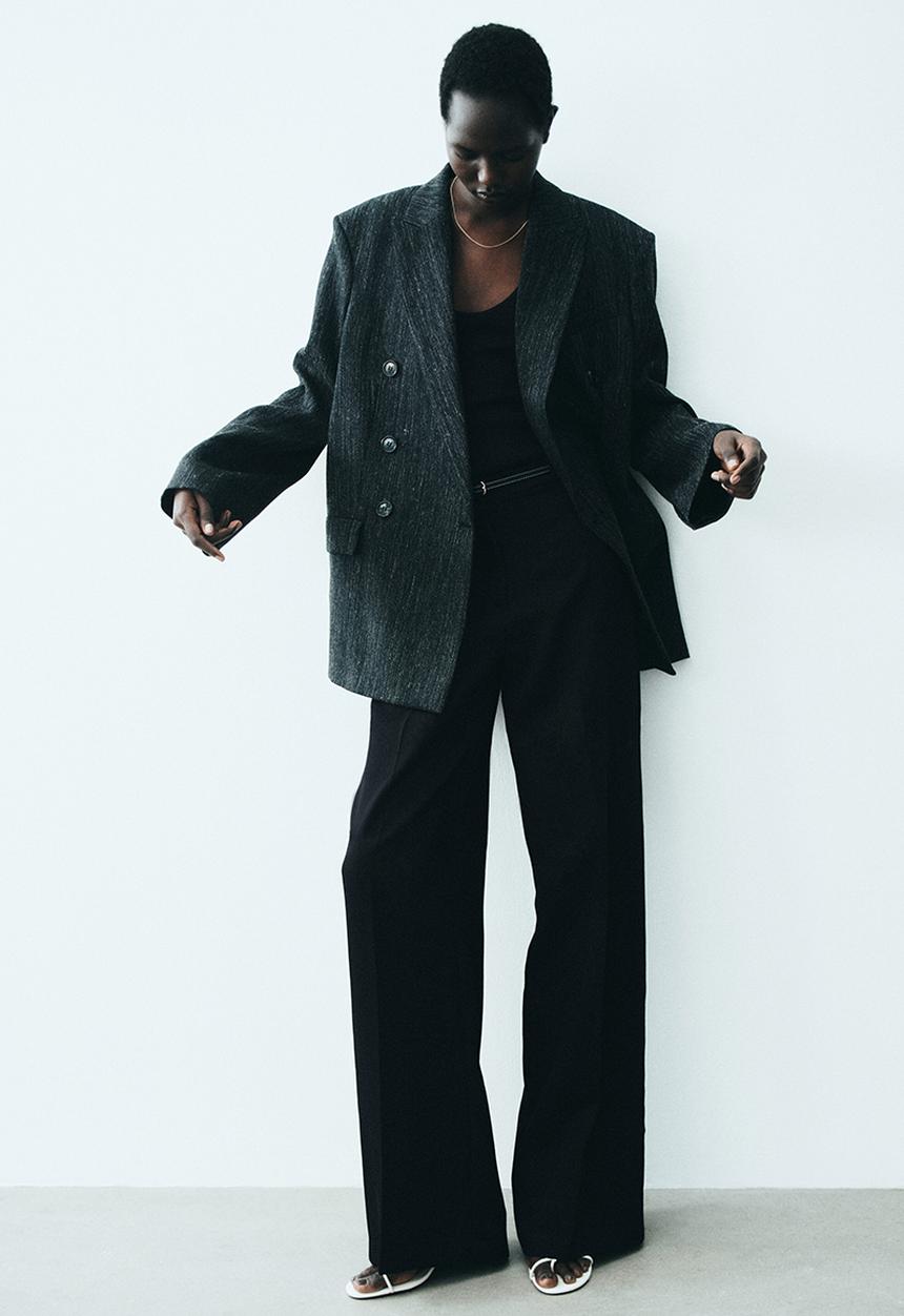 H&M - Wide tailored trousers - black