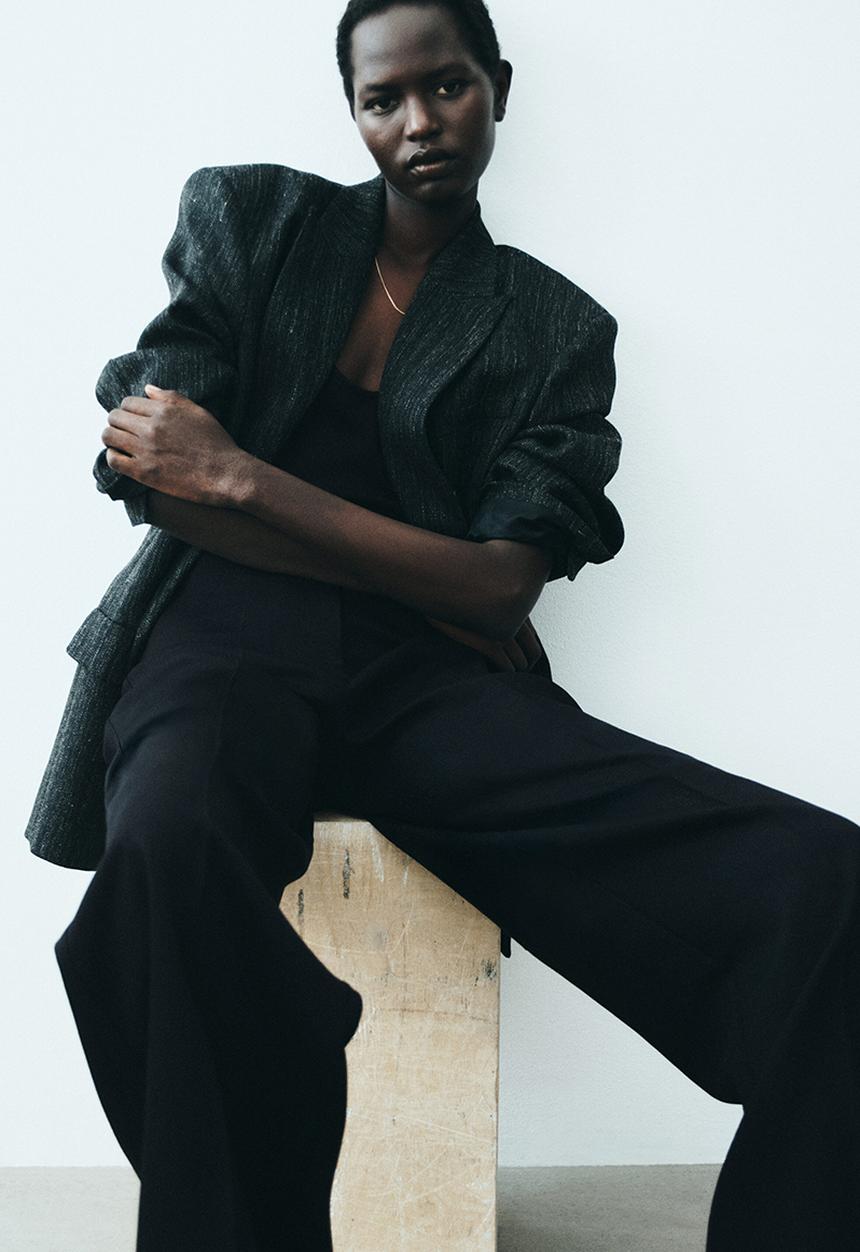 H&M - Wide tailored trousers - black