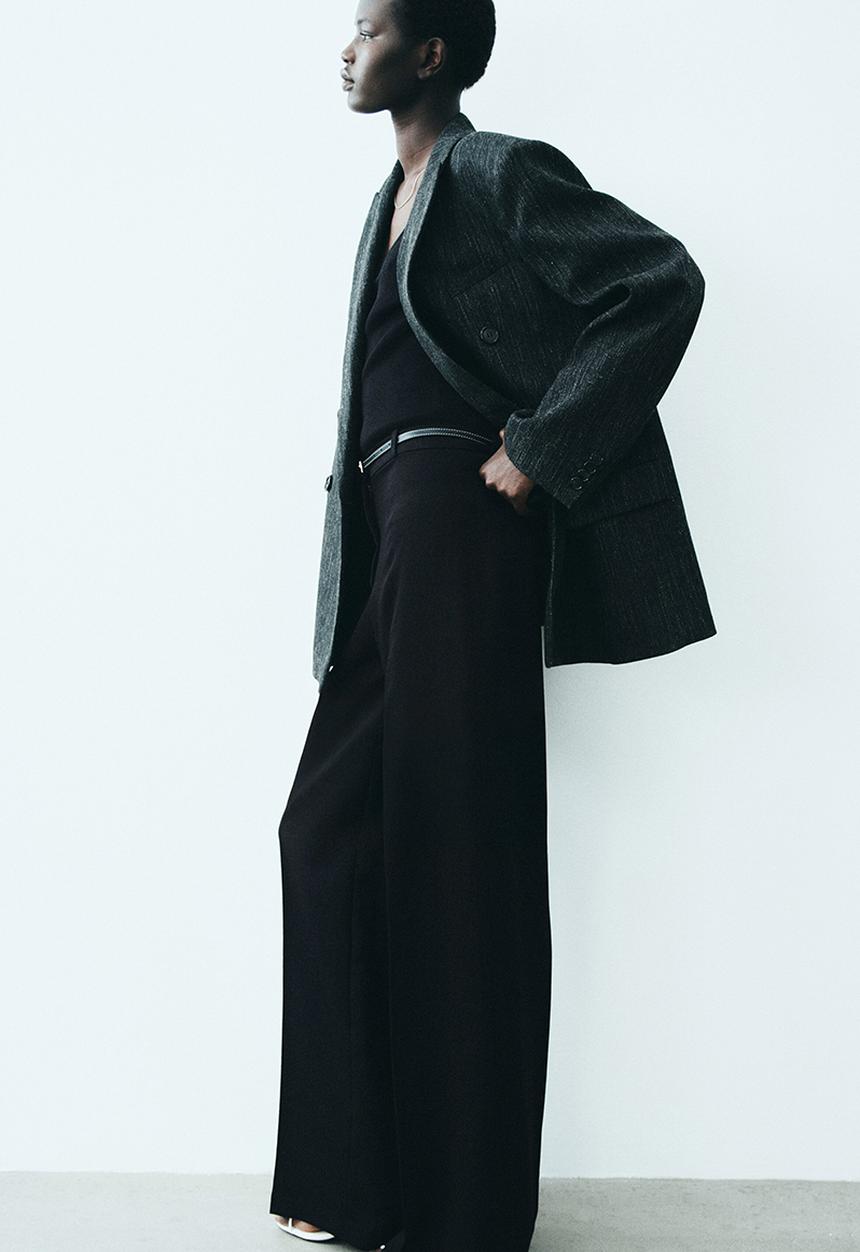 H&M - Wide tailored trousers - black