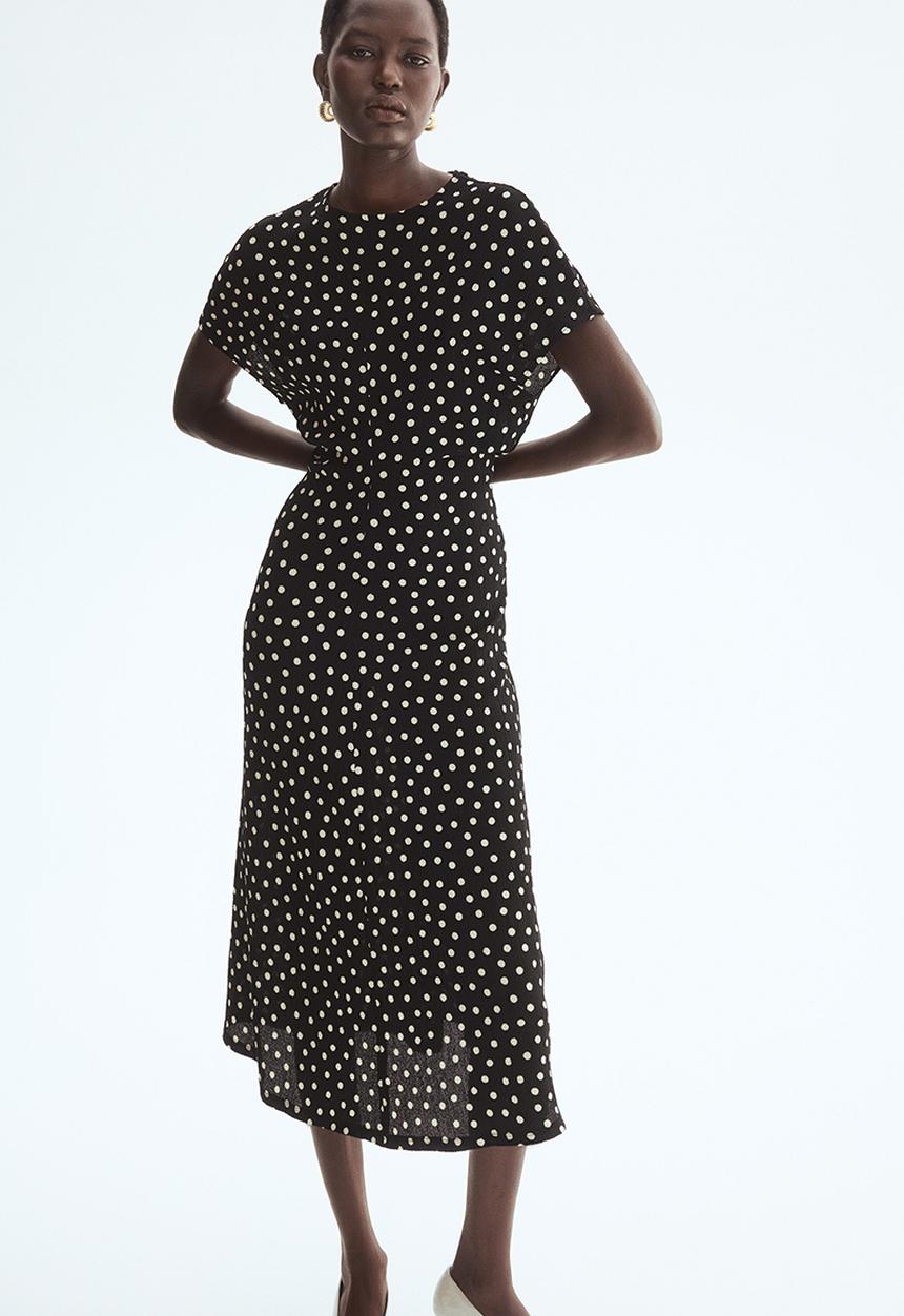 H&M - Textured jersey dress - black/polka dot