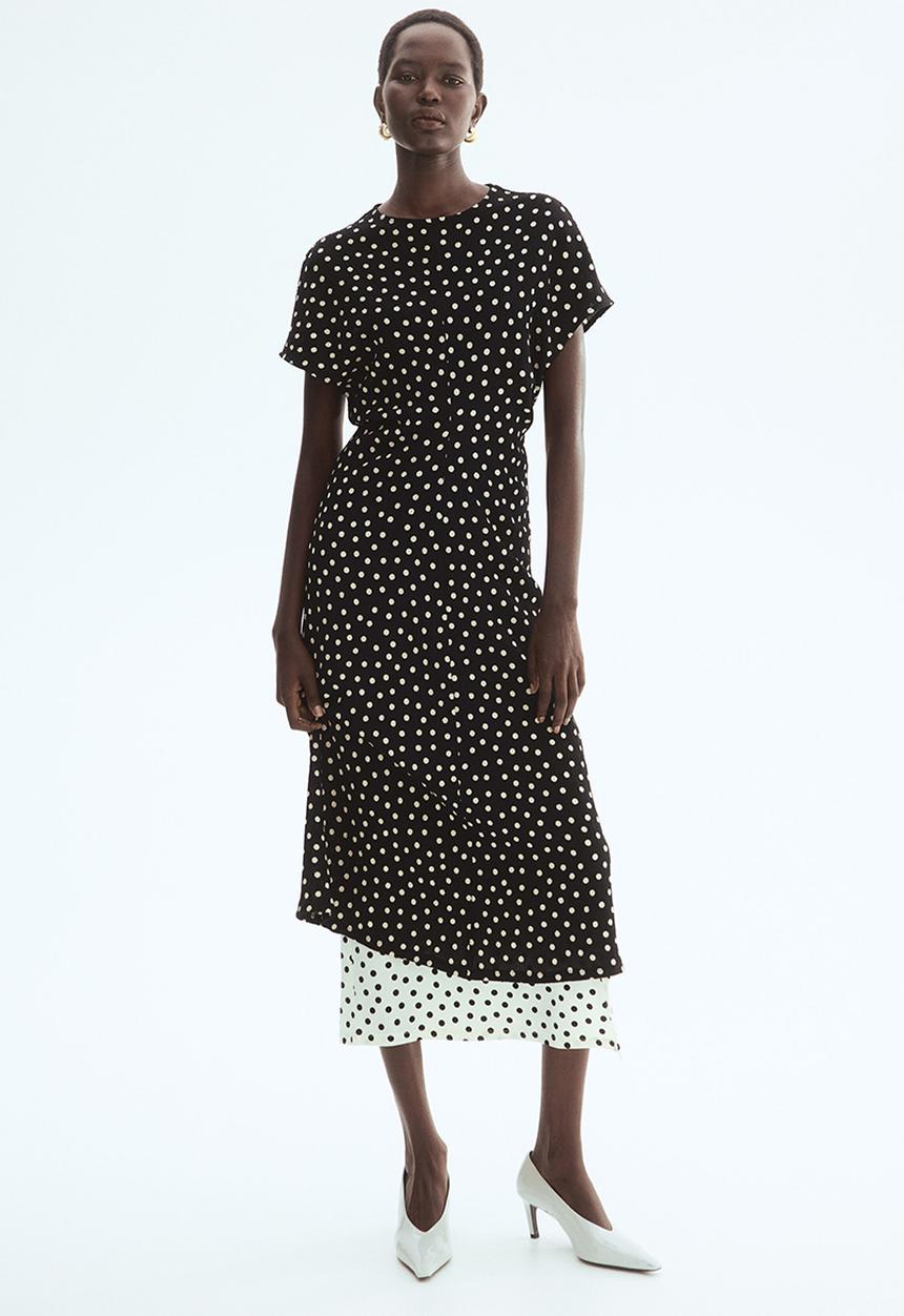 H&M - Textured jersey dress - black/polka dot