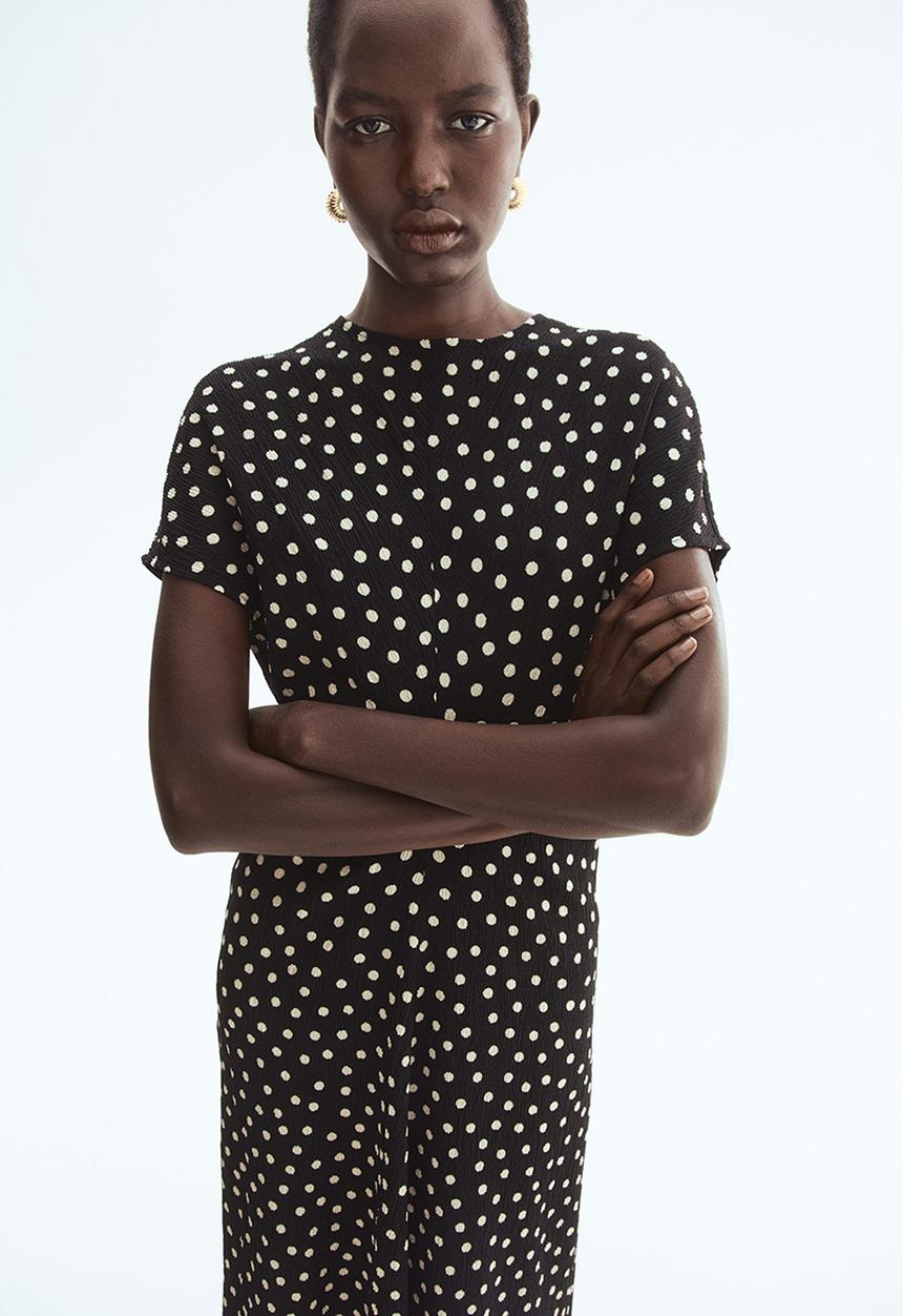 H&M - Textured jersey dress - black/polka dot