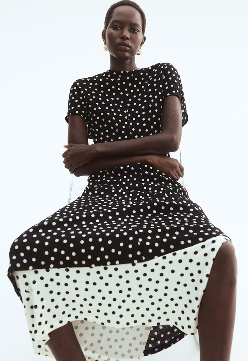H&M - Textured jersey dress - black/polka dot