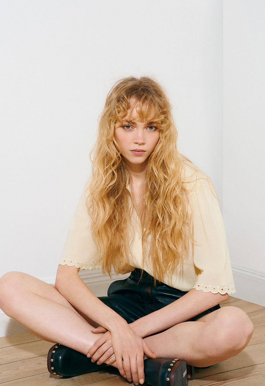 H&M - Cotton-blend blouse - pale yellow