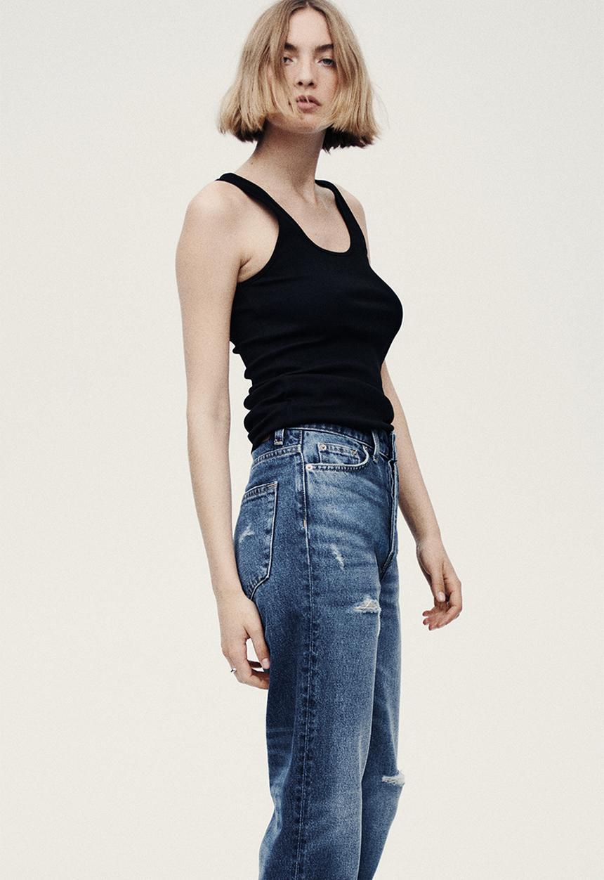 H&M - Straight high waist ankle jeans - denim blue