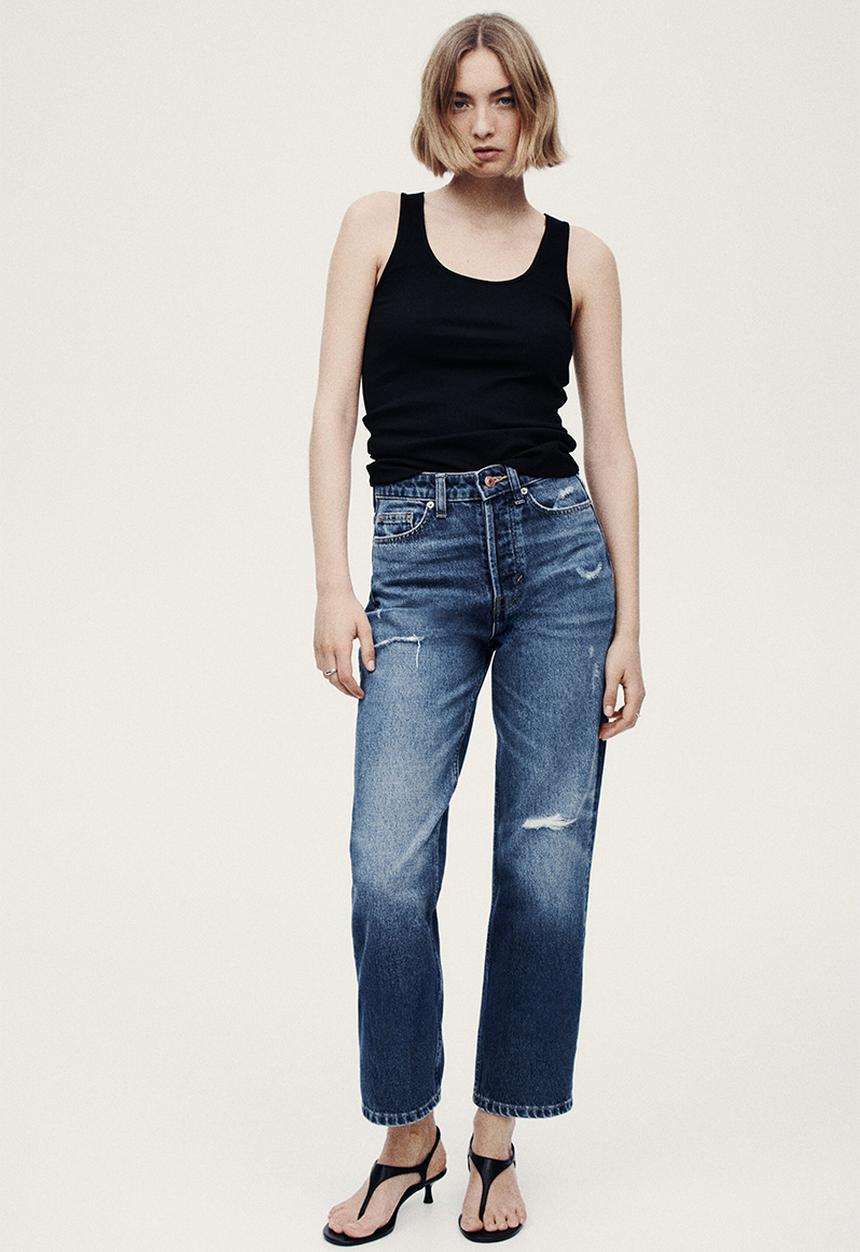 H&M - Straight high waist ankle jeans - denim blue