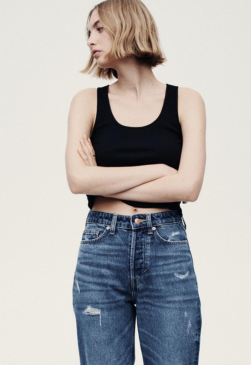 H&M - Straight high waist ankle jeans - denim blue