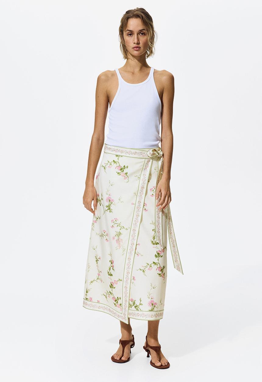 H&M - Lyocell-blend wrap skirt - white/floral