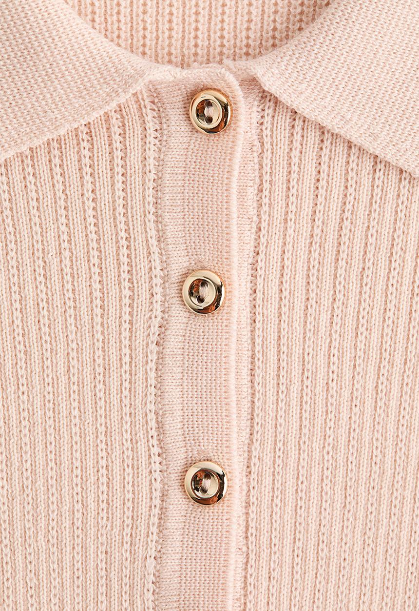 H&M - Rib-knit collared top - powder pink