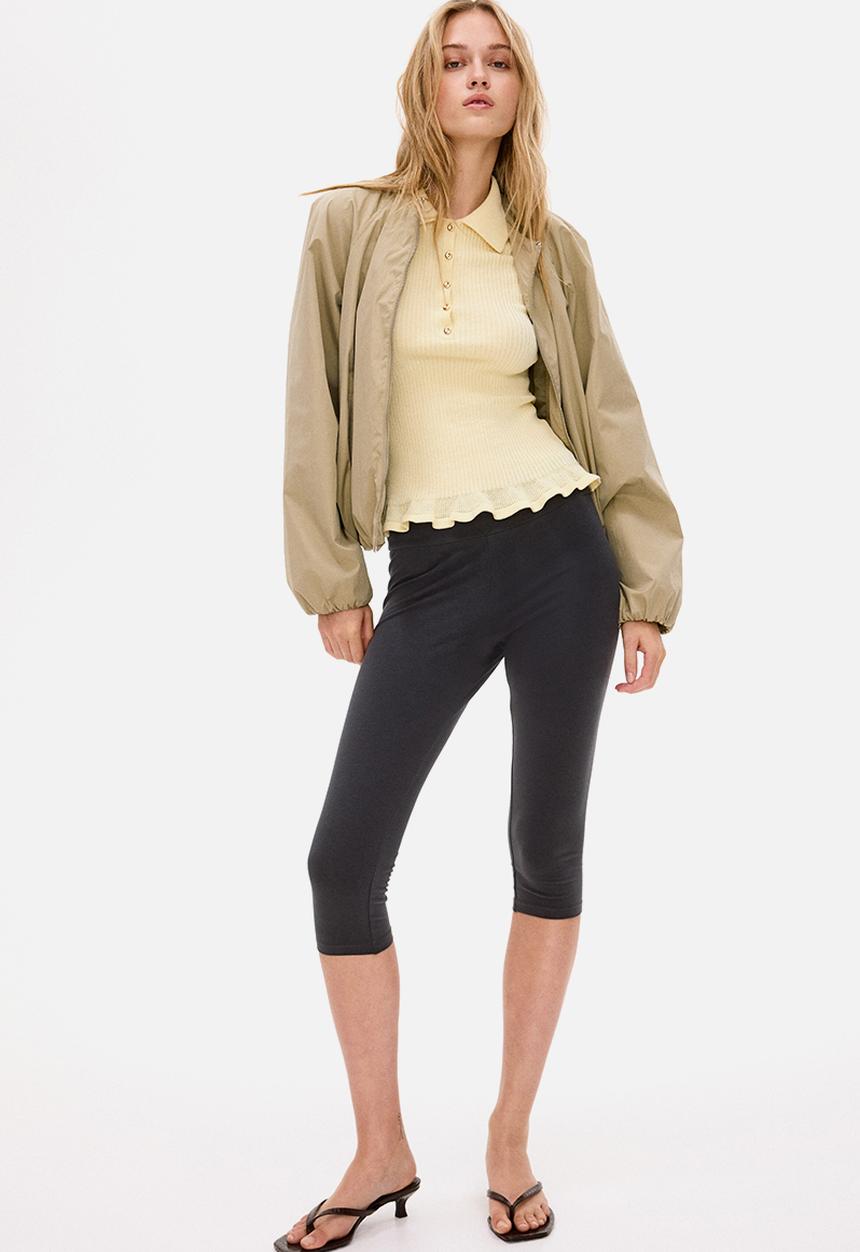 H&M - Rib-knit collared top - light yellow