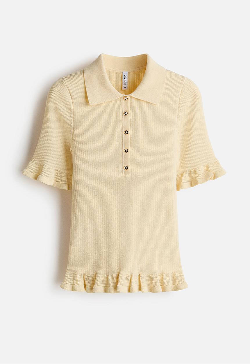 H&M - Rib-knit collared top - light yellow