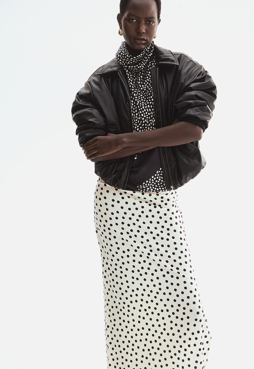 H&M - Draped midi skirt - cream/polka dot