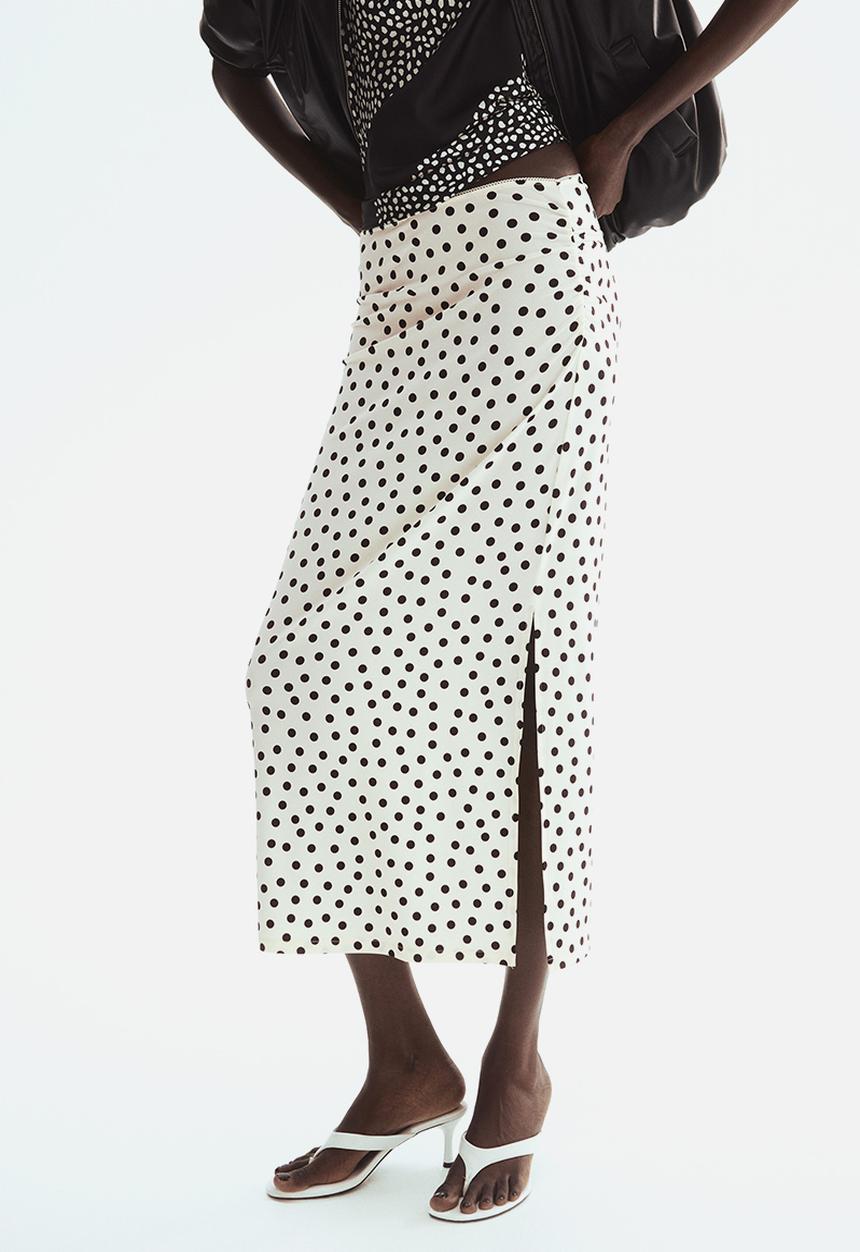 H&M - Draped midi skirt - cream/polka dot