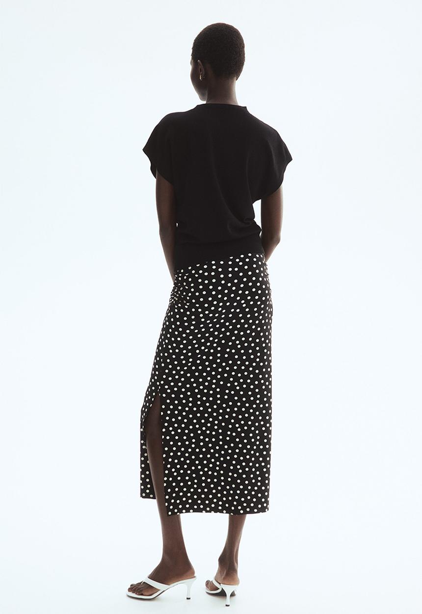 H&M - Draped midi skirt - black/polka dot