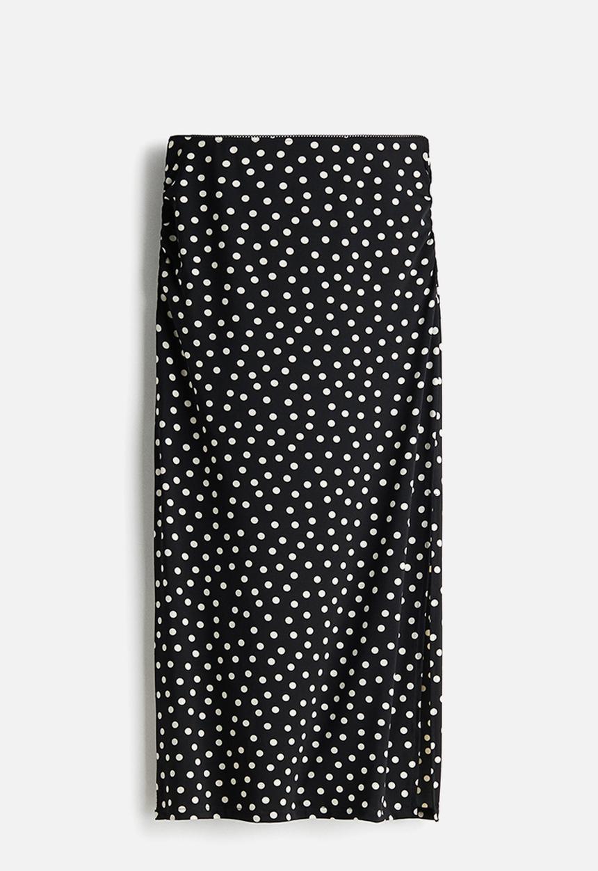 H&M - Draped midi skirt - black/polka dot