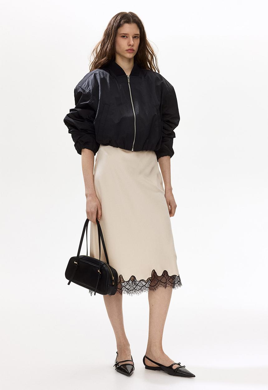 H&M - Lace-trimmed slip skirt - light beige