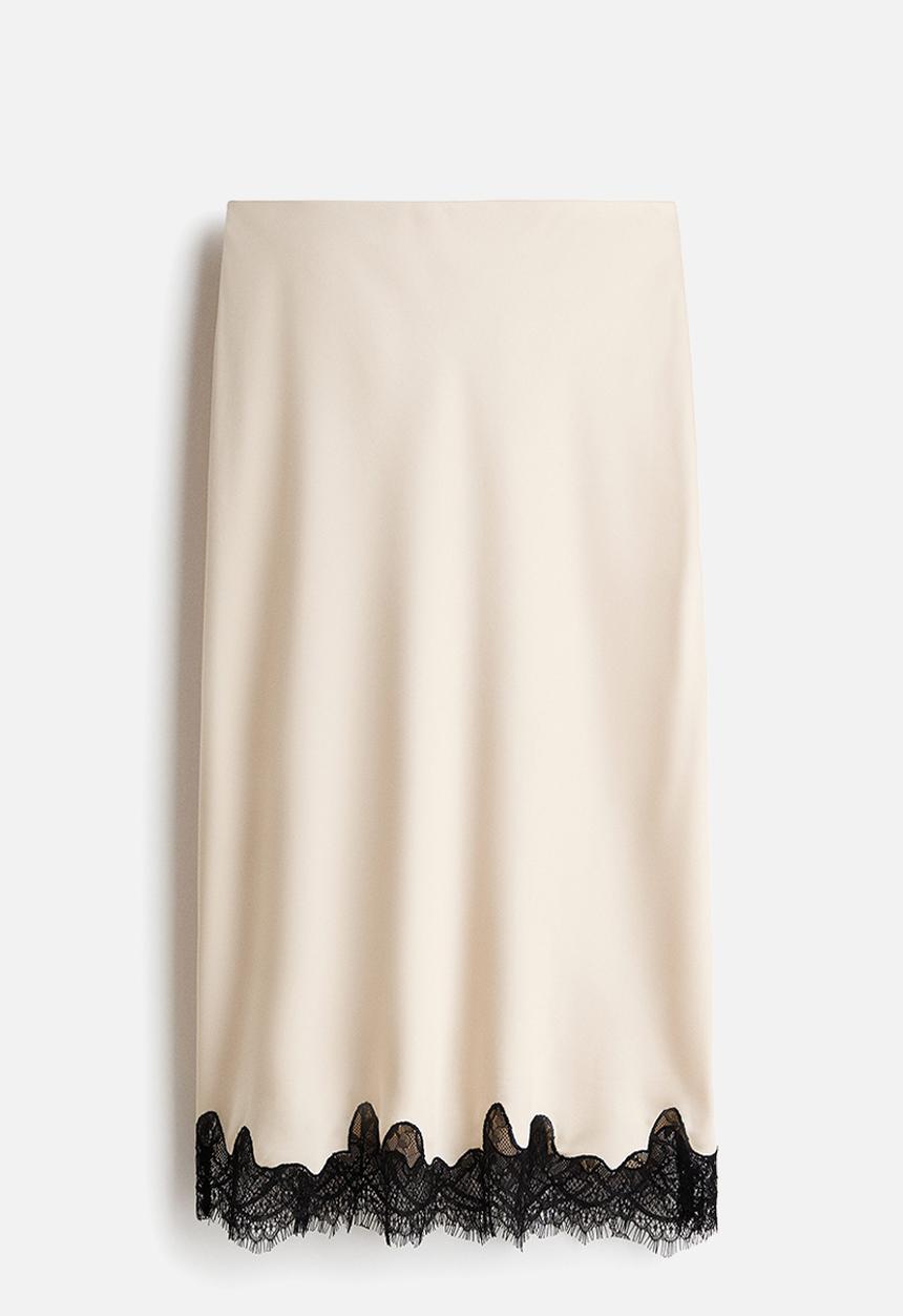 H&M - Lace-trimmed slip skirt - light beige