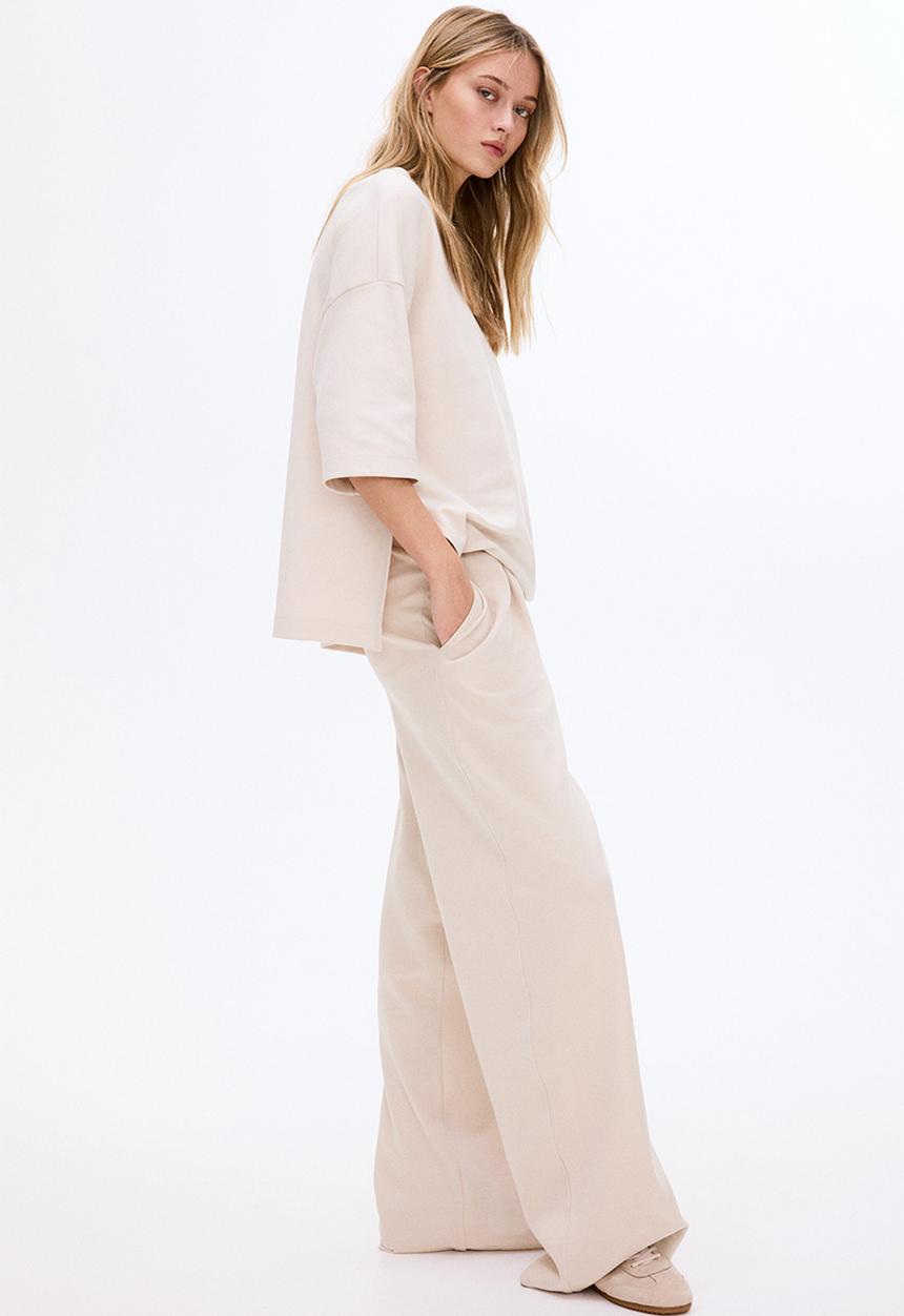 H&M - Wide interlock joggers - light beige