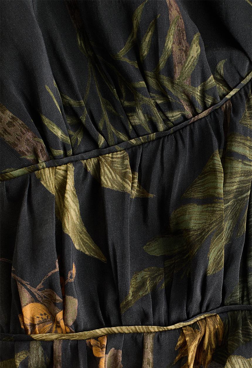 H&M - Viscose-blend gathered top - black/plants