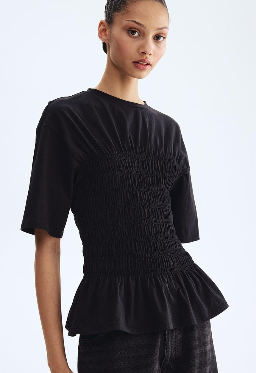 H&M - Smocked t-shirt - black