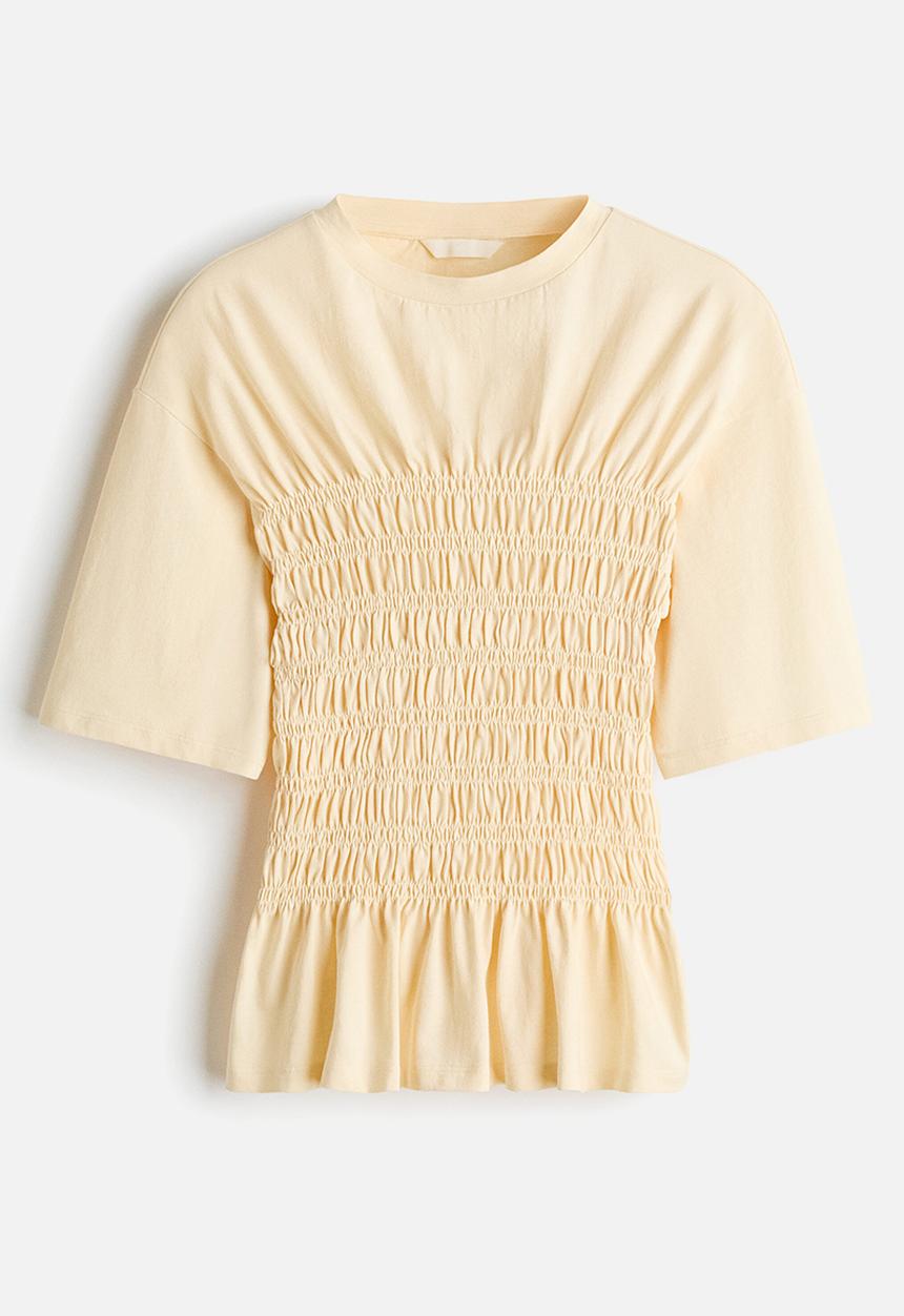 H&M - Smocked t-shirt - pale yellow