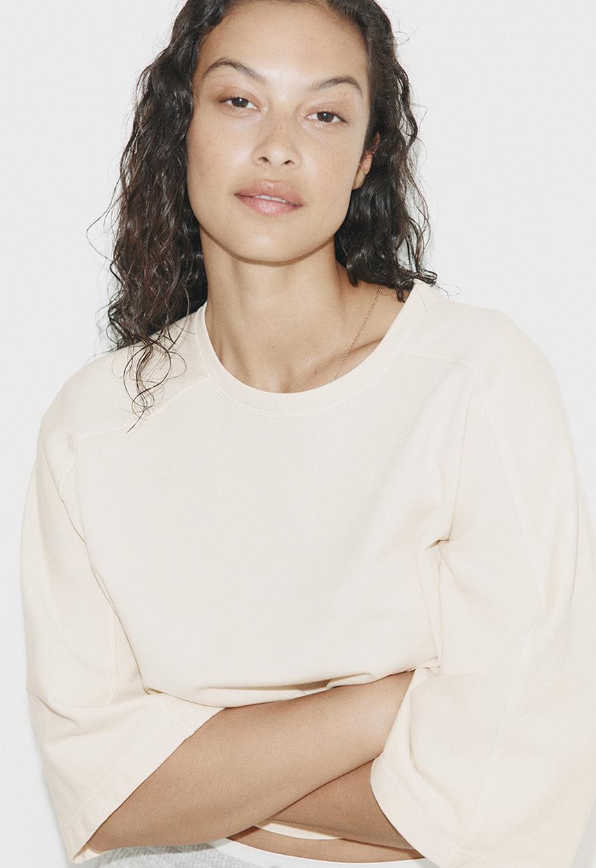 H&M - Short-sleeved cotton sweatshirt - light beige